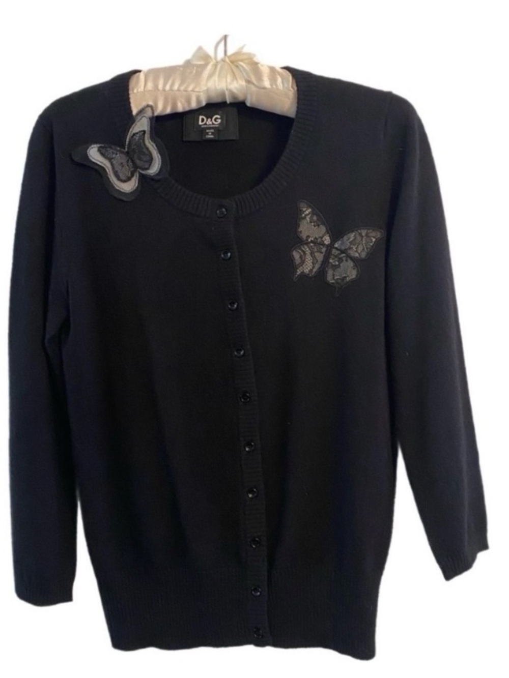 Dolce & Gabbana Cashmere Silk Cardigan Butterfly Embellished Large